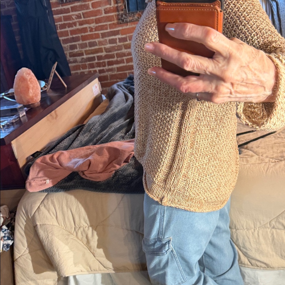 Free People Slouchy Scoop-Neck Sweater in Tan - Picture 4 of 14